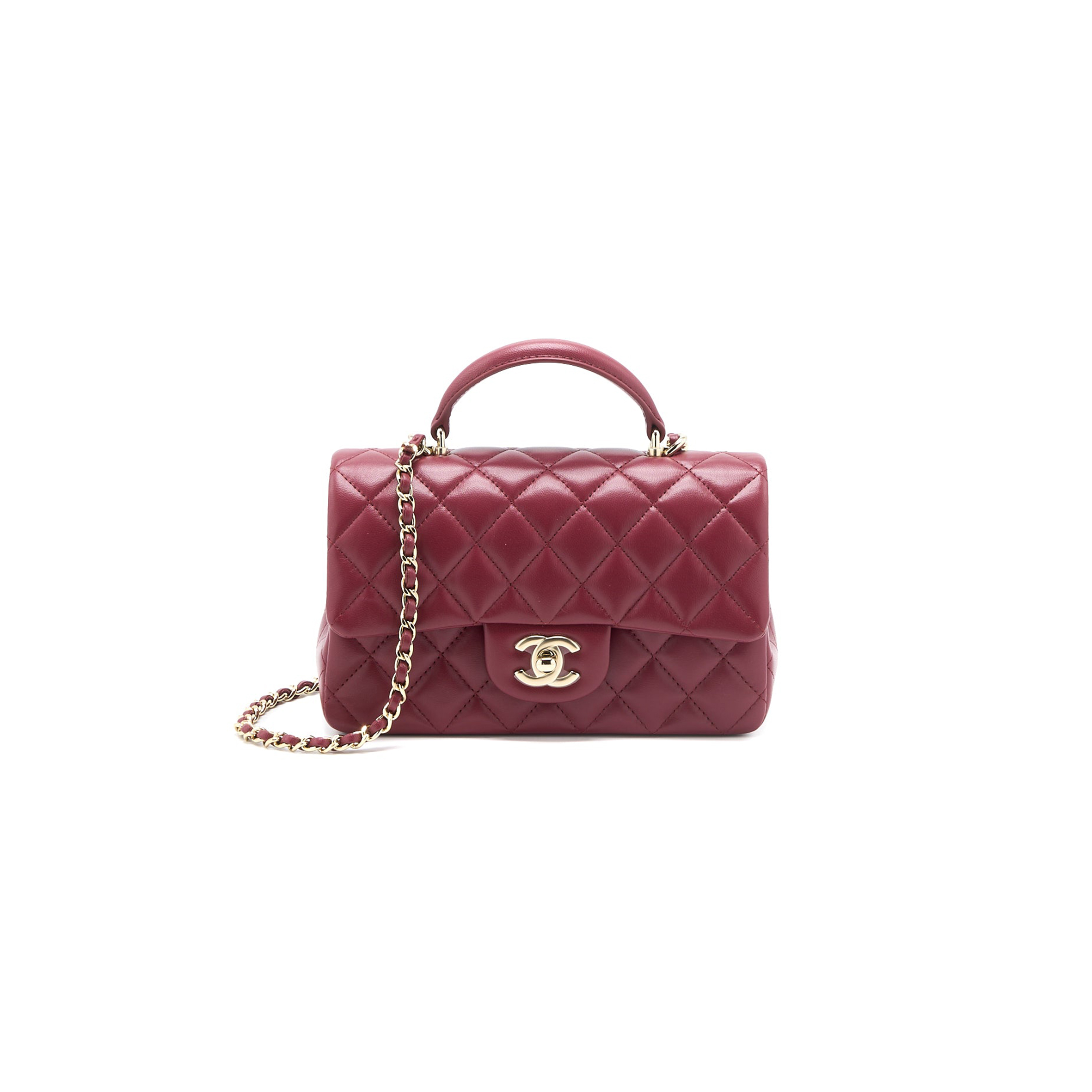 CHANEL TOP HANDLE MINI RECTANGULAR FLAP BAG LAMBSKIN BURGUNDY GHW (20*12*6.5cm)